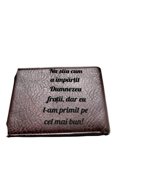 Portofel Personalizat 'Nu stiu cum', barbati, piele , cu capsa, maro