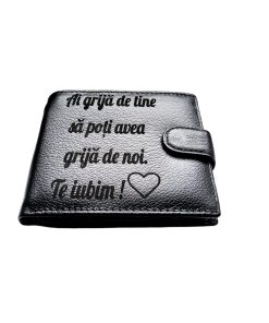 Portofel Personalizat 'Ai grija 2', barbati, piele naturala , negru