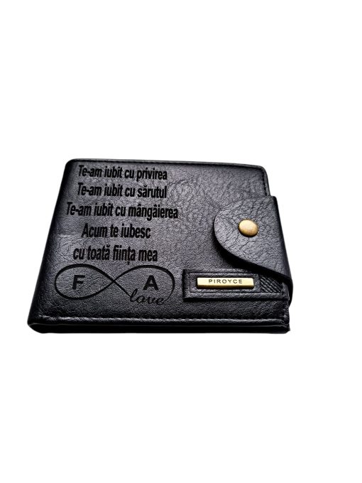 Portofel Personalizat 'Te-am iubit', barbati, piele , cu capsa, negru