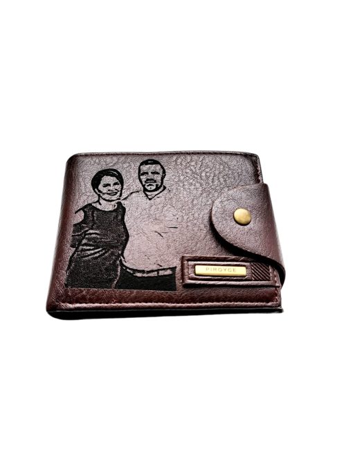 Portofel Personalizat cu poza e9, barbati, piele , cu capsa, maro