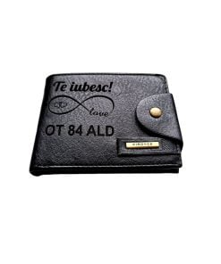 Portofel Personalizat numar auto 4, barbati, piele , cu capsa, negru