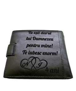 Portofel Personalizat 'Tu esti darul', barbati, piele naturala , negru