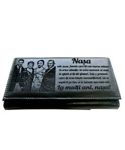 Portofel Personalizat 'La multi ani nd', dama, piele naturala, negru