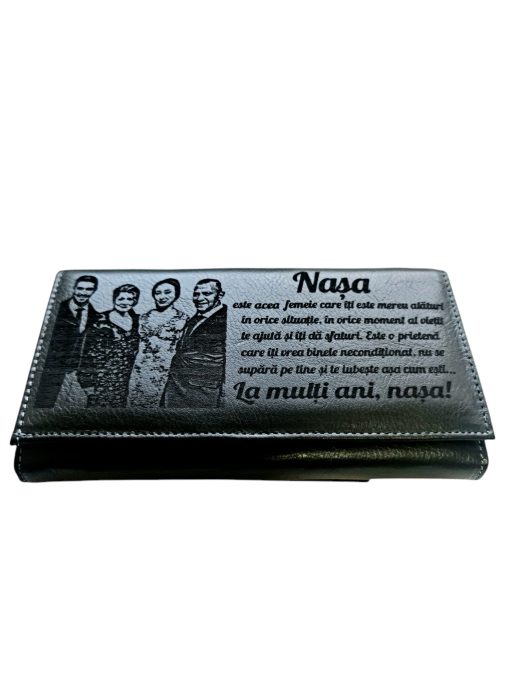 Portofel Personalizat 'La multi ani nd', dama, piele naturala, negru