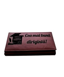 Portofel Personalizat 'Diriginta', dama, piele naturala, rosu