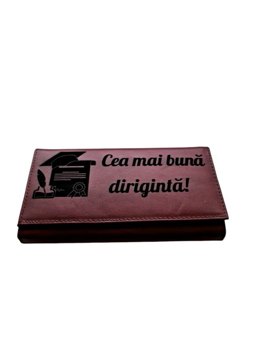 Portofel Personalizat 'Diriginta', dama, piele naturala, rosu