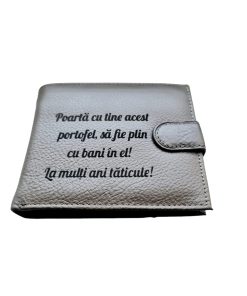 Portofel Personalizat 'Poarta cu tine', barbati, piele naturala , gri