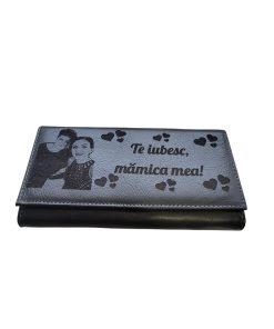Portofel Personalizat 'Te iubesc pnnd', dama, piele naturala, negru