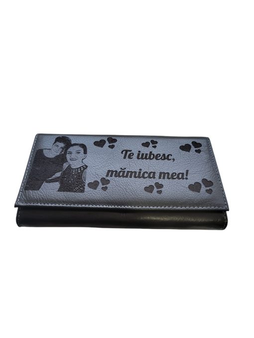 Portofel Personalizat 'Te iubesc pnnd', dama, piele naturala, negru