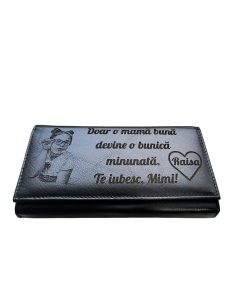 Portofel Personalizat 'Doar o mama 2', dama, piele naturala, negru