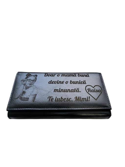Portofel Personalizat 'Doar o mama 2', dama, piele naturala, negru