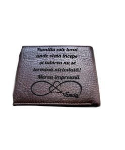 Portofel Personalizat 'Mereu impreuna', barbati, piele, cu capsa, maro