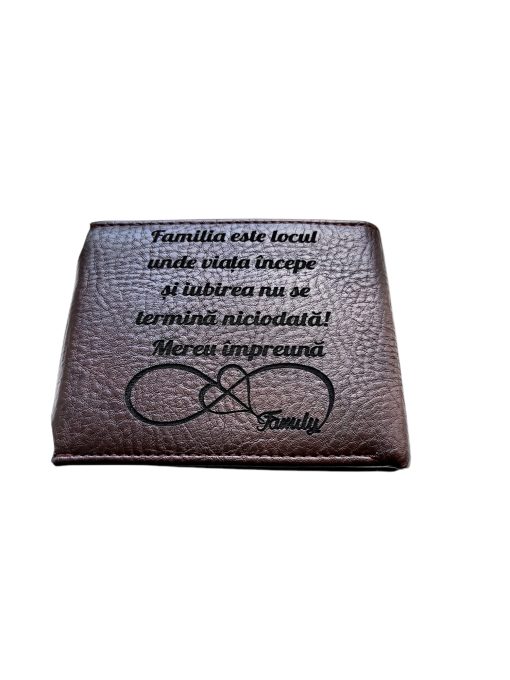 Portofel Personalizat 'Mereu impreuna', barbati, piele, cu capsa, maro