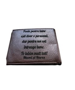Portofel Personalizat 'Intreaga lume', barbati, piele, cu capsa, maro