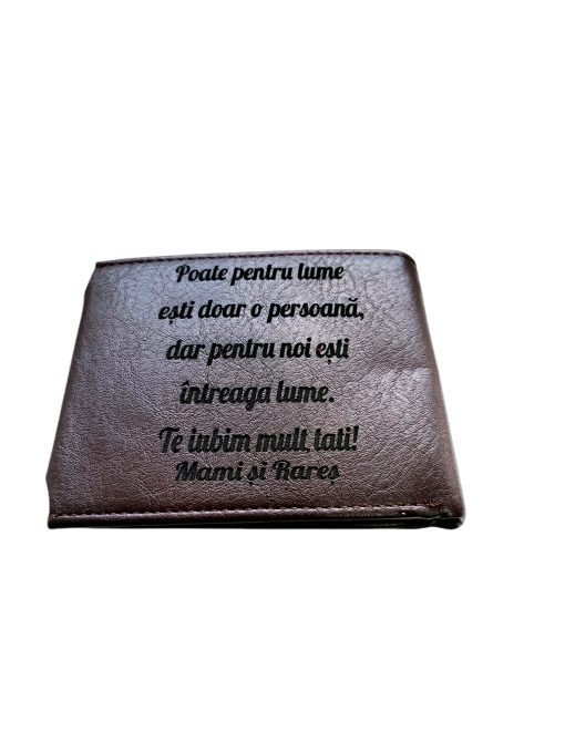Portofel Personalizat 'Intreaga lume', barbati, piele, cu capsa, maro