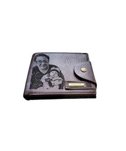 Portofel Personalizat cu poza e11, barbati, piele, cu capsa, maro
