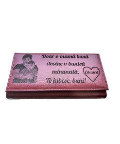 Portofel Personalizat 'Doar o mama', dama, piele naturala, rosu