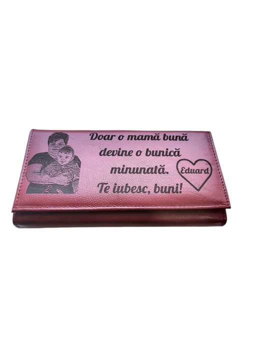 Portofel Personalizat 'Doar o mama', dama, piele naturala, rosu