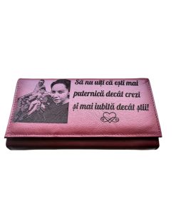 Portofel Personalizat 'Sa nu uiti', dama, piele naturala, rosu
