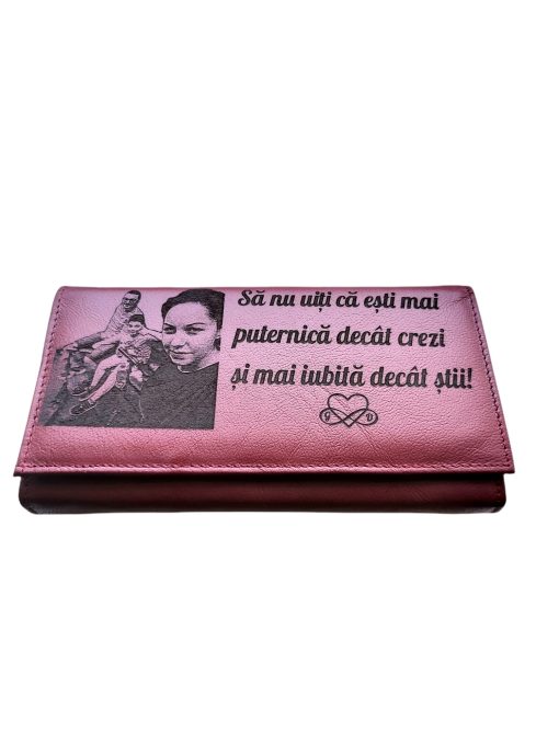 Portofel Personalizat 'Sa nu uiti', dama, piele naturala, rosu