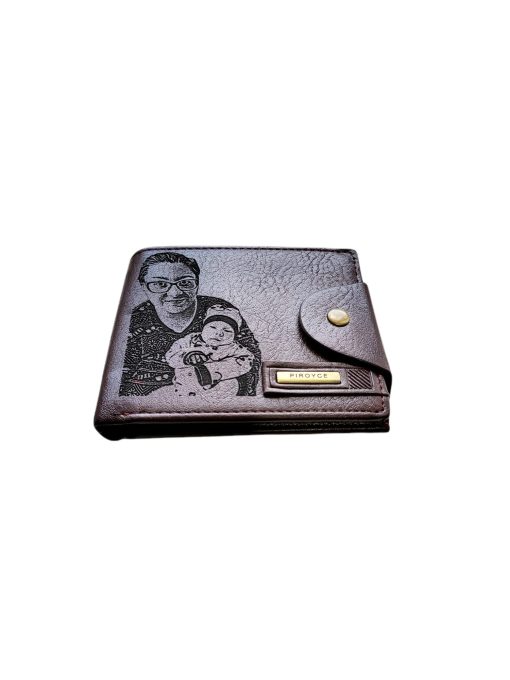 Portofel Personalizat cu poza e11, barbati, piele, cu capsa, maro