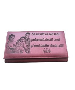 Portofel Personalizat 'Mai puternica', dama, piele naturala, rosu