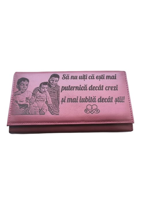 Portofel Personalizat 'Mai puternica', dama, piele naturala, rosu