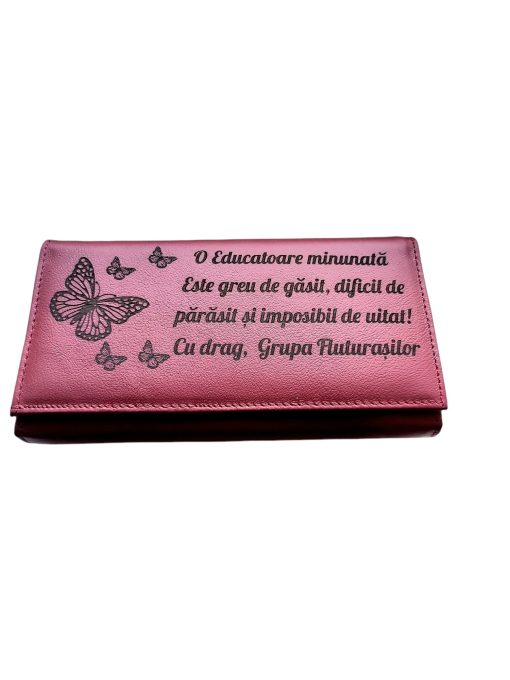 Portofel Personalizat 'O educatoare 2', dama, piele naturala, rosu