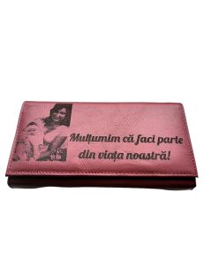 Portofel Personalizat 'Multumim', dama, piele naturala, rosu