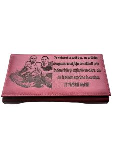 Portofel Personalizat 'Te iubim mami 2', dama, piele naturala, rosu