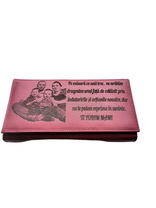 Portofel Personalizat 'Te iubim mami 2', dama, piele naturala, rosu
