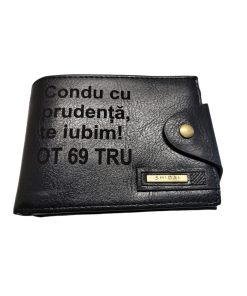 Portofel Personalizat 'Condu cu prudenta', barbati, piele, cu capsa, negru
