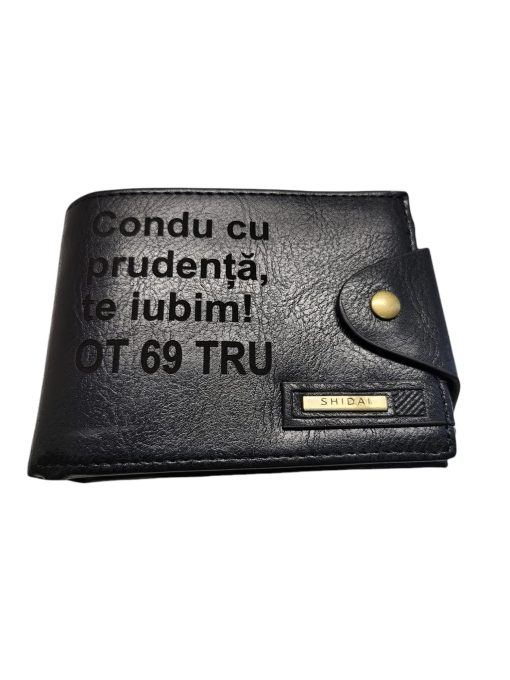 Portofel Personalizat 'Condu cu prudenta', barbati, piele, cu capsa, negru