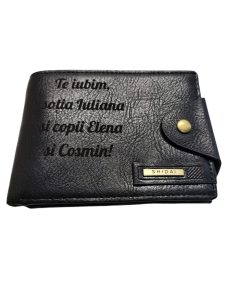 Portofel Personalizat 'Te iubim penb', barbati, piele, cu capsa, negru