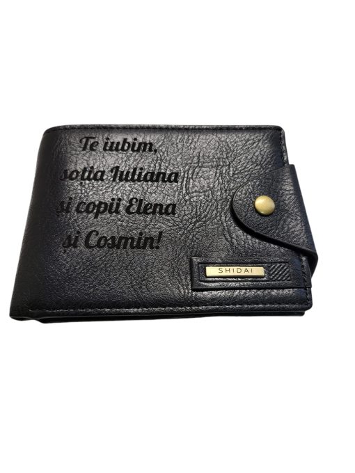 Portofel Personalizat 'Te iubim penb', barbati, piele, cu capsa, negru