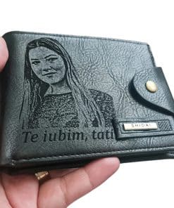 Portofel Personalizat 'Te iubim tati penb 3', barbati, piele, cu capsa, negru