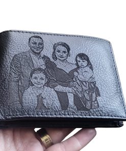 Portofel negru fara capsa personalizat din piele naturala cu poza!