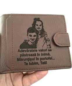 portofel maro cu capsa Adevaratele Valori se pastreaza in inima