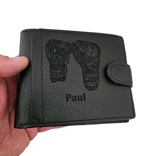 Portofel negru cu capsa personalizat cu mansusi box
