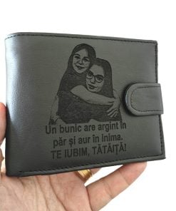 cadou portofel piele naturala negru cu capsa Un Bunic