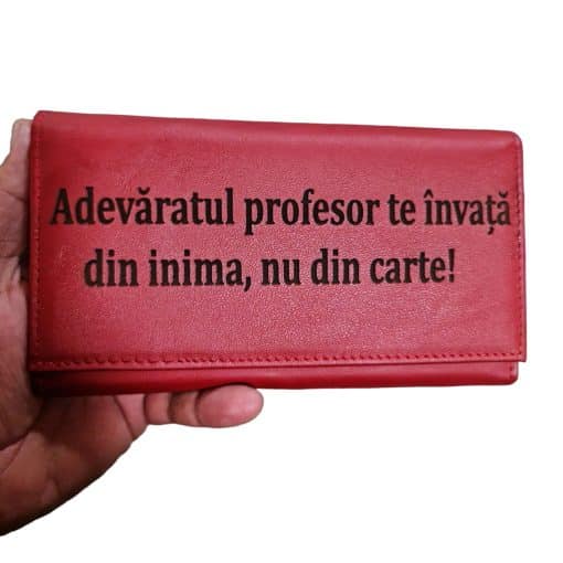 Portofel dama rosu personalizat Adevaratul profesor