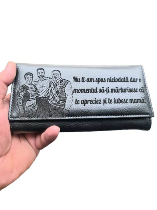 Portofel dama piele naturala negru Te apreciez si te iubesc mama