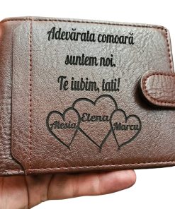 Portofel piele maro cu capsa personalizat Adevarata comoara