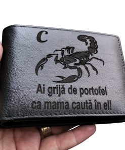 Portofel negru fara capsa personalizat zodia Scorpion