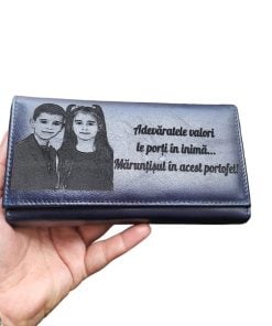 portofel dama albastru piele naturala personalizat Adevaratele Valori