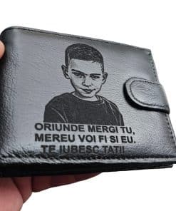portofel gravat negru cu capsa piele naturala Oriunde mergi tu