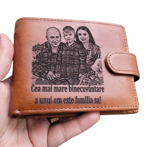 portofel maro coniac cu capsa piele naturala Familia sa