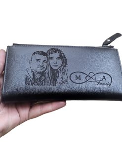 Portofel dama personalizat din piele naturala negru.Cu poza si infinit!
