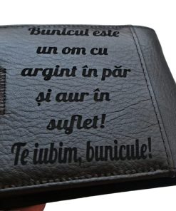 Portofel negru cu capsa personalizat Te iubim bunicule