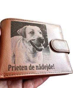 Portofel piele naturala maro coniac cu capsa Prieten de nadajde